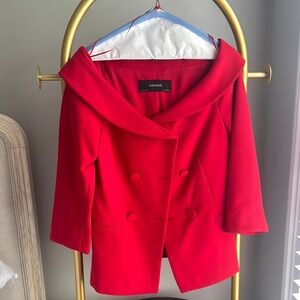 Zara Red Blazer with Wide Lapel and Three-Quarter Sleeves